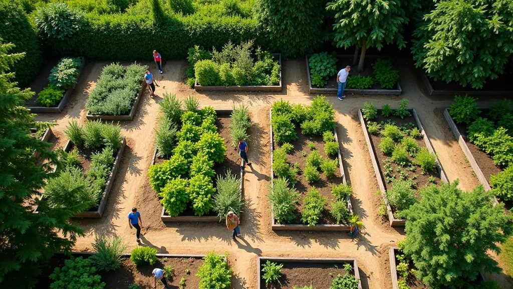 Community garden plots with multiple beds