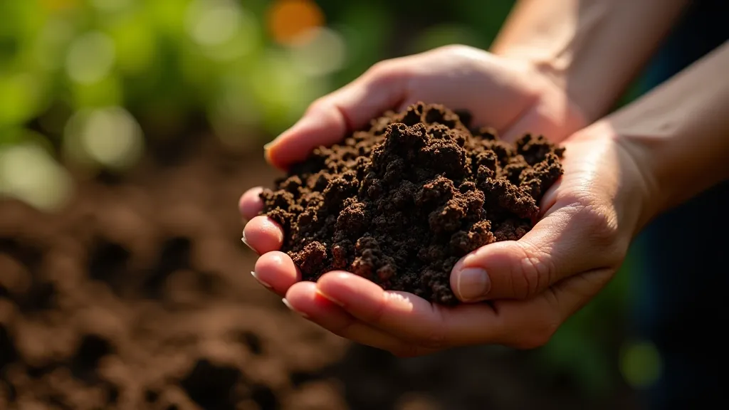 Rich garden soil with compost mixed in, showing dark color and texture