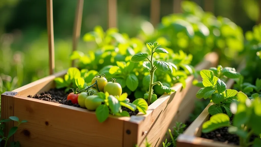 Wooden raised garden bed filled with soil and ready for planting